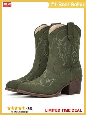 Women's Ankle Cowboy Boots Faux Leather Pointed Toe Western Booties